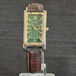 VTG Fossil AM 1972 Tank Green Dial Tank 23mm Curve Watch W/ Original Band Works