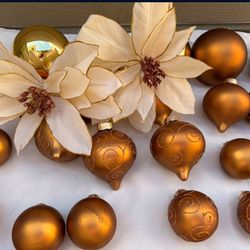 Christmas Ornaments And Poinsettias 