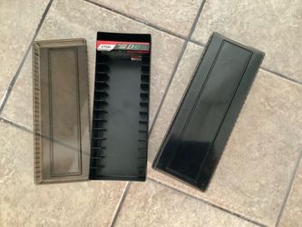 2 Vtg. Audio Cassette Tapes Lidded Storage Trays Black Plastic Holds 15 Tapes Each