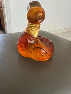 Liuligongfong rising snake Amber color art glass signed 2003