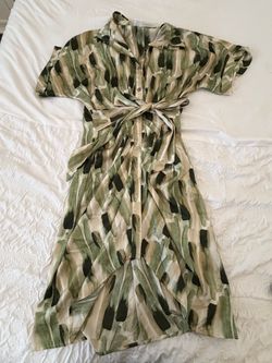 Green Abstract Print Midi Shirt Dress