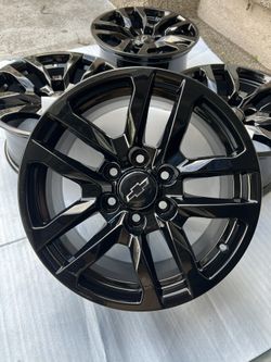 Chevy Silverado Rims 18” OEM Factory Wheels Rines New Gloss Black Powder Coated ( Exchange Available )( Cambio Disponible ) Chevy GMC Trucks SUVs 