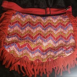 Boho Bag Suede Fringe Roomy 15x12x3 Inside Pockets NEW red