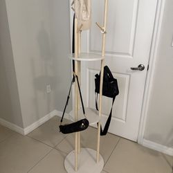Coat rack with shelves and hooks