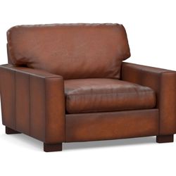 Turner Square Arm Leather Armchair & Ottoman