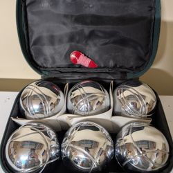 Bocce Ball Set 6 Polished Metal Tossing Balls in Case Backyard Game