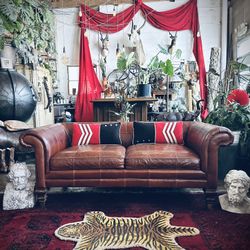 Stunning Ralph Lauren Vintage Cigar Brown Leather Sofa & Chair lounge set!