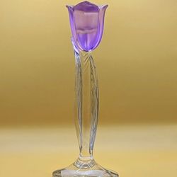 2 Vintage MIKASA 8” LEAD CRYSTAL Spring Aria" Purple Tulip Candle Holders  (New)