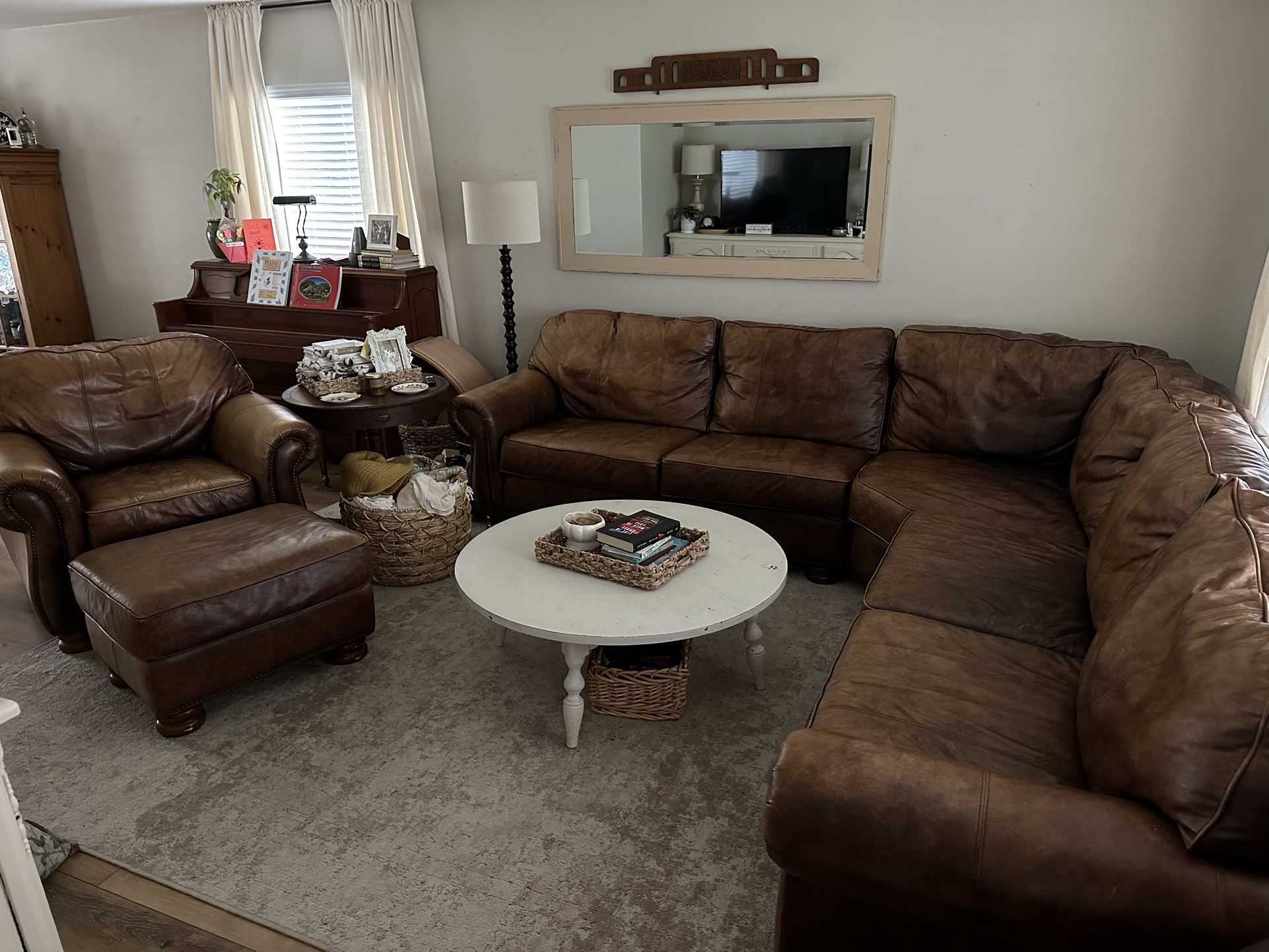 Leather Sectional Couch, Chair & Ottoman