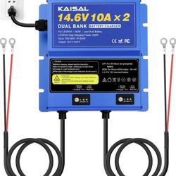 Brand New In The Box- 2 Bank Marine Battery Charger 12V 20A(10A/Bank) IP67 Waterproof 14.6V LiFePO4 & Lead-Acid & NCM Lithium Battery Charger 12 Volt 