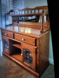 Hutch Oak Mirror All Works Vintage Perfect Heavy 