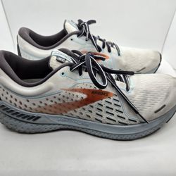 Brooks Adrenaline GTS 21 Shoes Women's 11.5 B Grey White Peach Running Sneakers