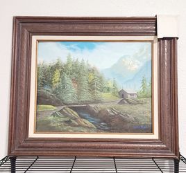 Serene Mountain Scene Vintage Framed Oil on Canvas Landscape Signed June Dorn