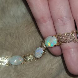 Large 14k Gold Chinese Opal Bracelet