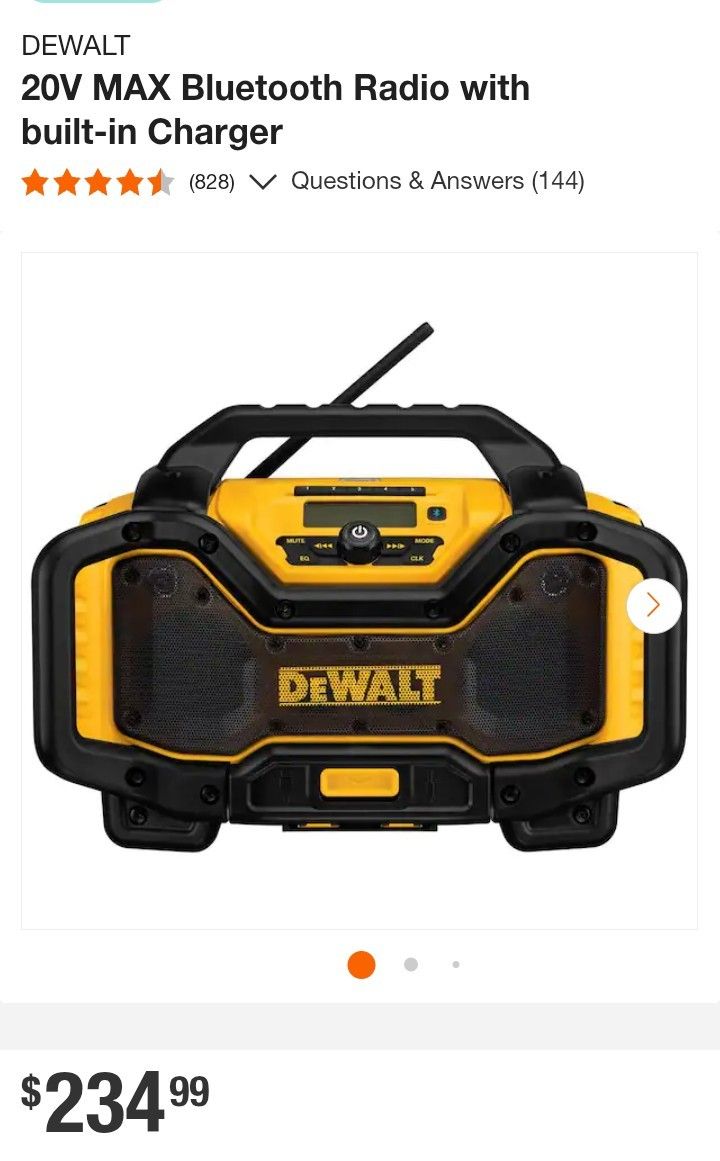 DeWalt 20V MAX Bluetooth Radio with built-in Charger