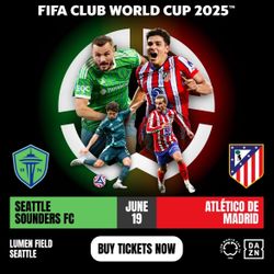 2 Tix - FIFA world Cup June 19 Sounders Vs Madrid - Lumen Field