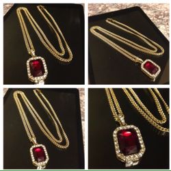 Thin Gold Plated Cuban Necklace With Swarovski Crystal Red Ruby