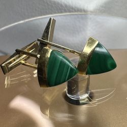 14k Solid Gold Vintage Malachite Cufflinks 