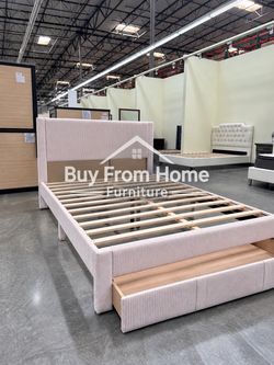 Full size pink tufted bed with ortho mattress & drawer included