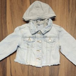 Little Girls Cat & Jack XS (4/5) Light Wash Denim Jacket w Hood Worn 1x & in near Flawless Condition