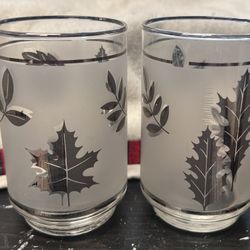 Set of 2 vintage silver foliage 4.5-inch tumbler glasses by Libbey