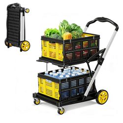 SILVEL 8-in-1 Collapsible Shopping Cart, 200LBS Foldable Multi Functional Grocery Cart with 2 Storage Cart, Adjustable Handle Portable Rolling Cart on