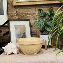 Vintage Earthenware Yellow Ware Crock Pottery Americana Farmhouse Primitive Bowl Mixing 