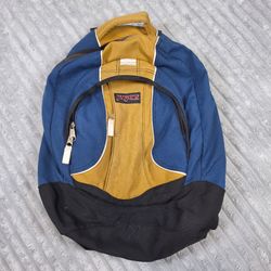 JanSport AirLift Backpack Blue Yellow Multi Pocket Gel Strap Hiking School Bag
Used
