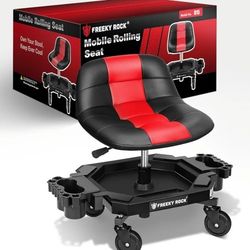 Rolling Stool with Wheels, Adjustable Height Pneumatic Garage Work Mechanic Stool Seat with Backrest, 400 LBS Capacity 360° Swivel
