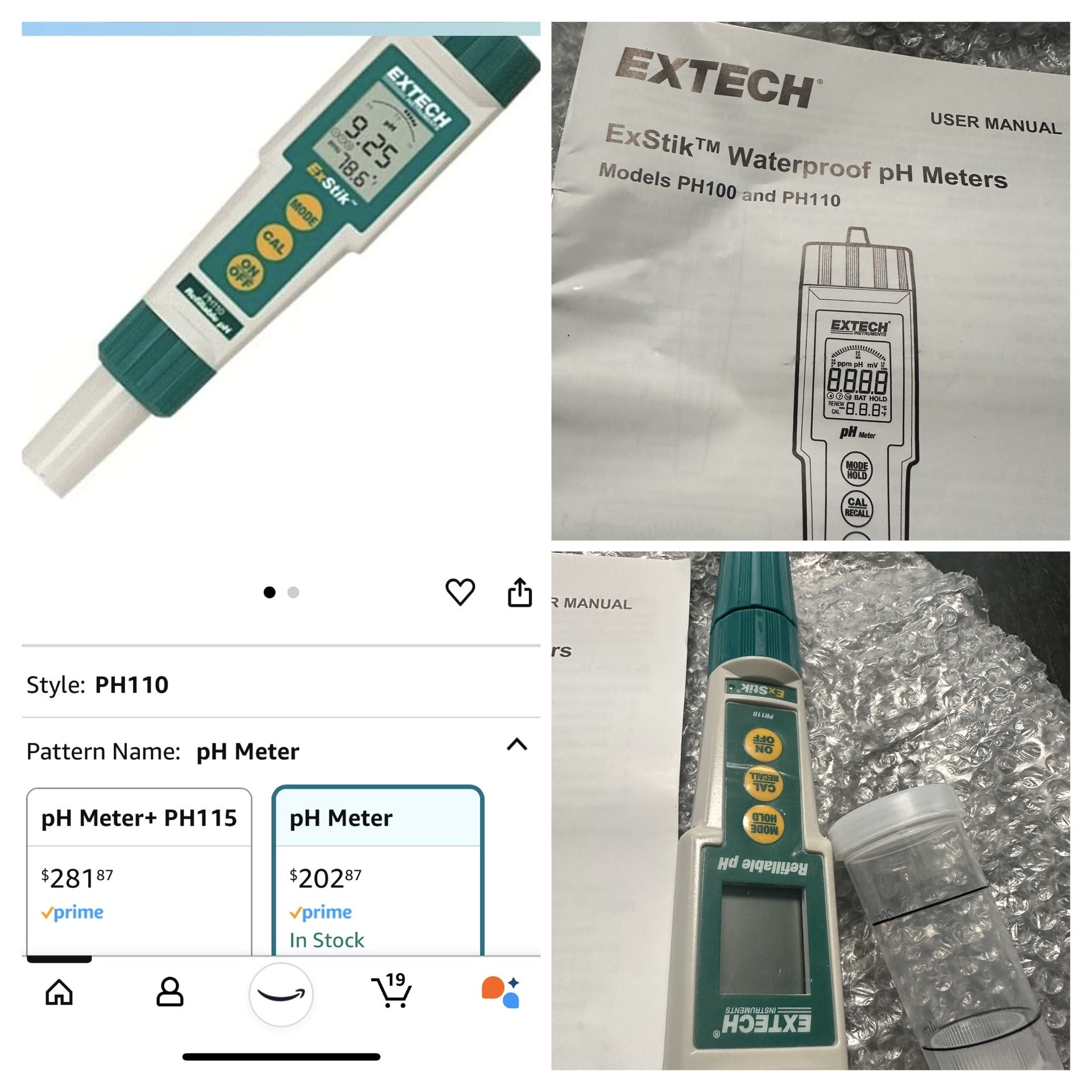 Extech PH110 Waterproof ExStik pH Meter Missing Ph- Test Solution 