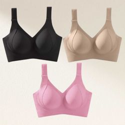 3 Soft Comfortable Breathable Ribbed Push Up Seamless Bras