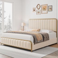 Queen Size Bed Frame with 4 Storage