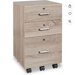 Ktaxon 3-Drawer Rolling Wood File Cabinet with Lock,