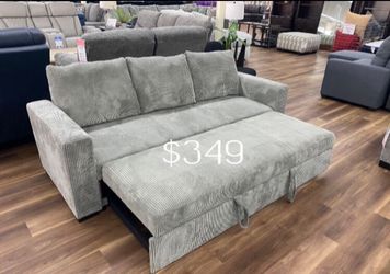 On sale🔥 sofa with pull-out bed grey corduroy