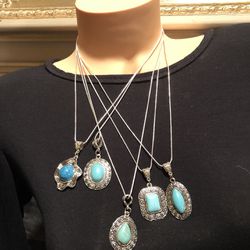 Silver And Turquoise Pendant Necklaces