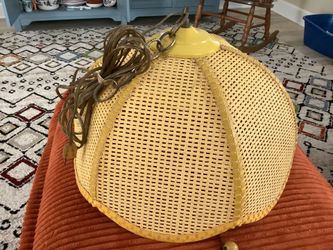 Vintage 60’s/70’s Mid-Century modern yellow hanging wicker swag chandelier, retro style