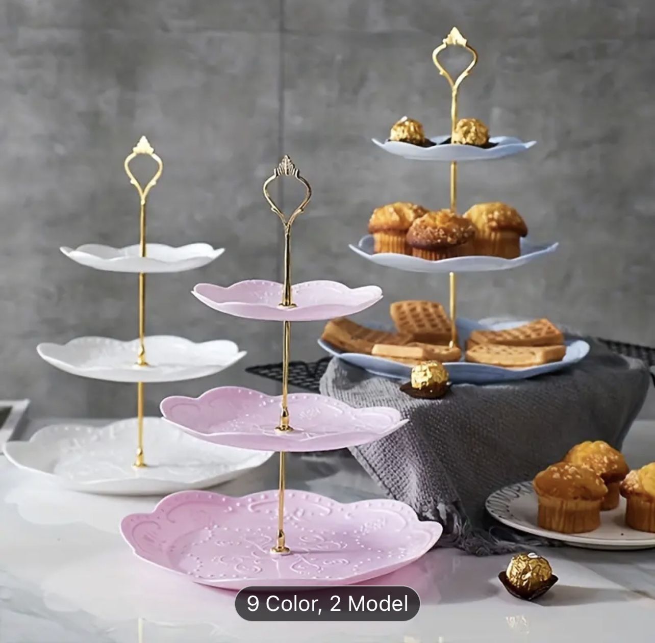 2pc -White 3 Tier Cupcake Stand, Plastic Tiered Serving Stand, Dessert Tower Tray (Square)