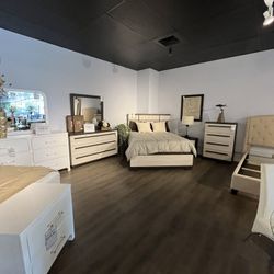 Queen Bed Frame, Dresser, Mirror And Nightstand 