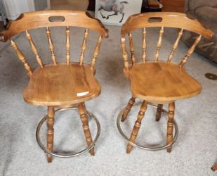 2 - KLI SLOVENIA MAPLE SWIVEL BAR STOOLS
