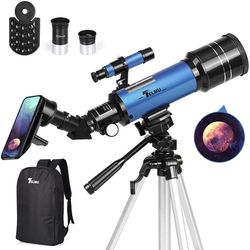 Telescope for Kids & Adults 70mm Aperture 400mm AZ Mount Refractor Telescope, Adjustable(17.7in-35.4in) Portable Travel Telescopes with Backpack, Trip
