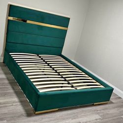 New Green /Gold Velvet  Platform King Size Bed Frame