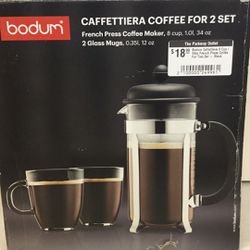 Bodum Caffettiera 8 Cup / 34oz French Press Coffee For Two Set