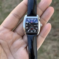 Michele Mini Urban Watch Women 30mm Silver Tone black Leather Band