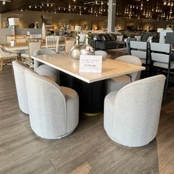 White/black 7PC Marble Dining Table Set