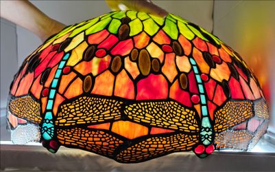 Tiffany Style LARGE 21" Stained Glass Dragonfly Lamp Shade Project Needs Repair Restoration 🦋