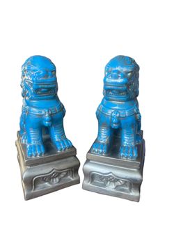 Chinese Blue Ceramic Statues 