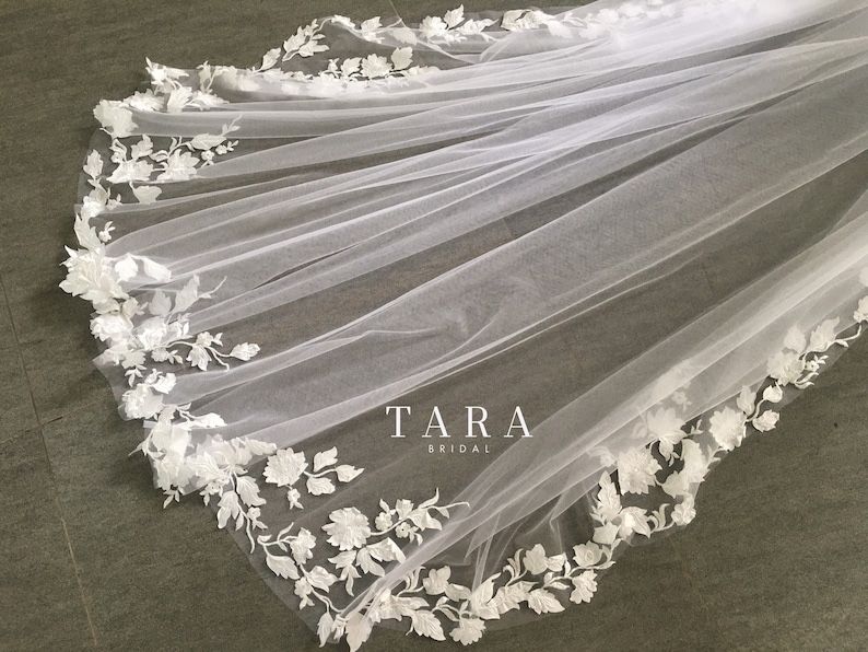 New Tara Bridal Floral Wedding Bridal Veil Royal Cathedral Length