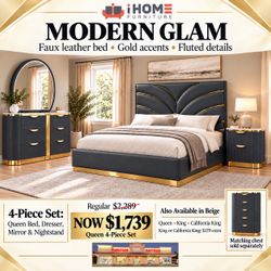 Modern Glam 4-Piece Queen Bedroom Set