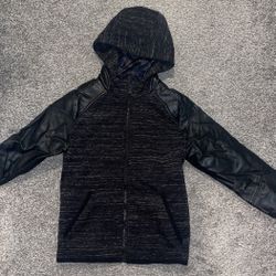 Black Leather Zip Up Hoodie Size 7-8