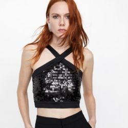 Zara Sequin Criss-Cross Crop Top (L)